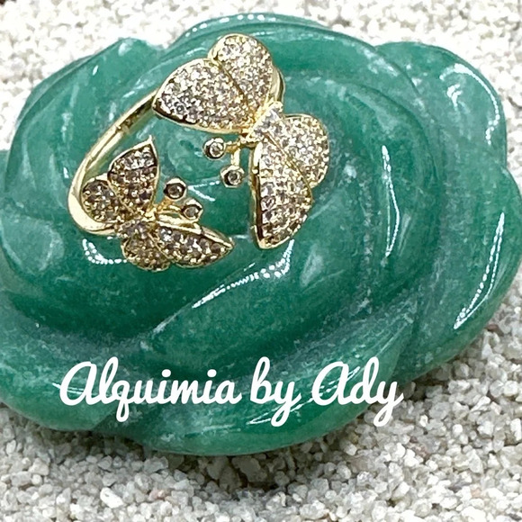 Gold steel chunky maximalist diamond pave style rhinestones cuff ring/butterfly - Picture 1 of 7